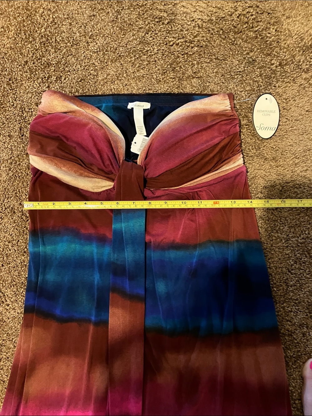 SOMA. Multicolor Strapless Dress in Teal, Rust, Pink & Navy. Size S. Sexy. NWT - Picture 7 of 8